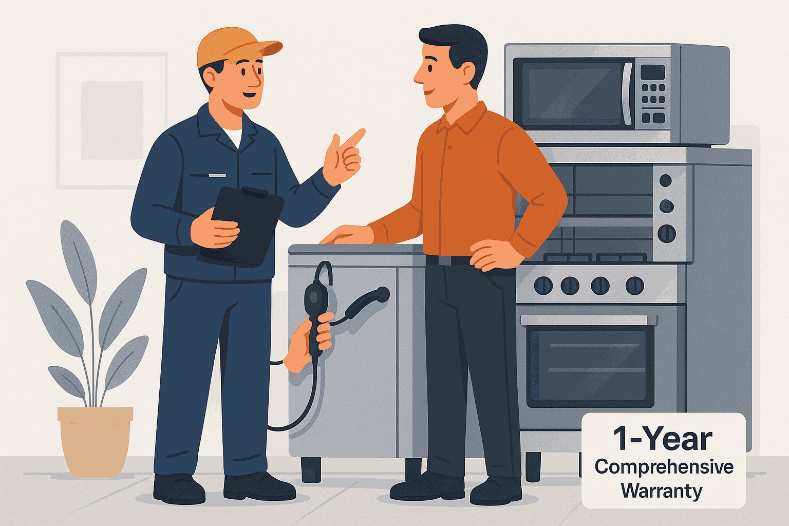 Service engineer assisting a client; after‑sales support, warranty and AMC available